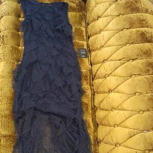 Lulu's Navy Blue Polka Dot Mesh Chiffon Dress